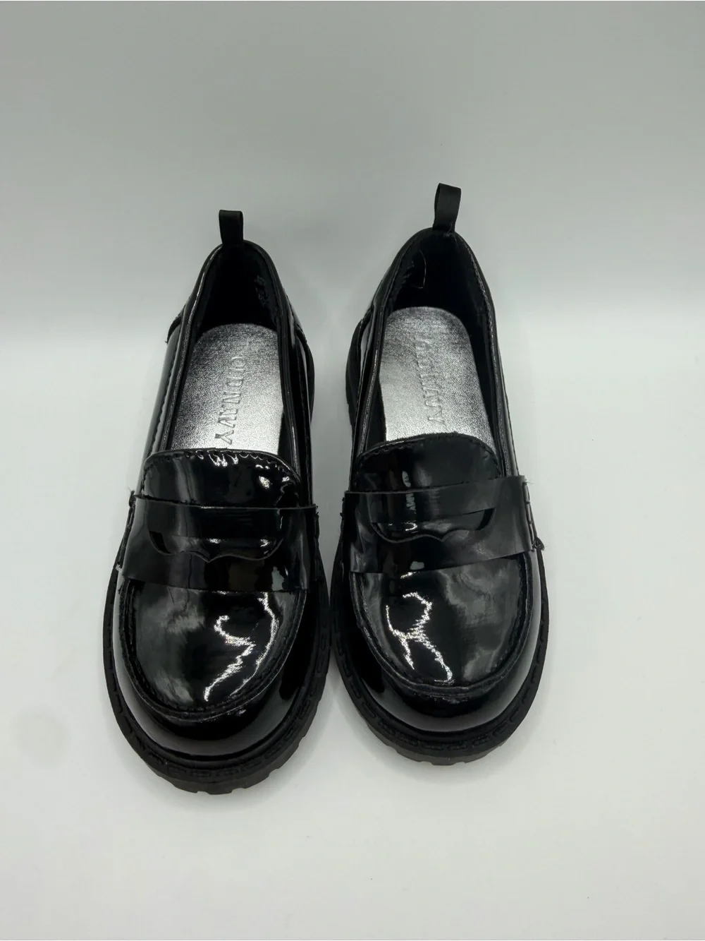 Old Navy Black Patent Loafer Flats with Chunky Sole